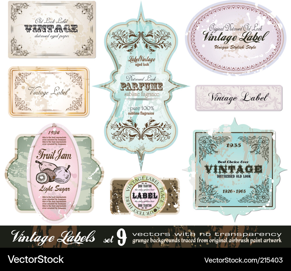 Vintage Label Set - Grunge & Ornamental Vektorbild