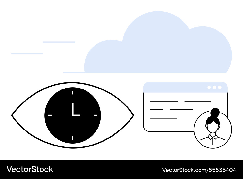 Eye with clock and user profile icon overlapping Eye with clock and user profile icon overlapping Vector Image