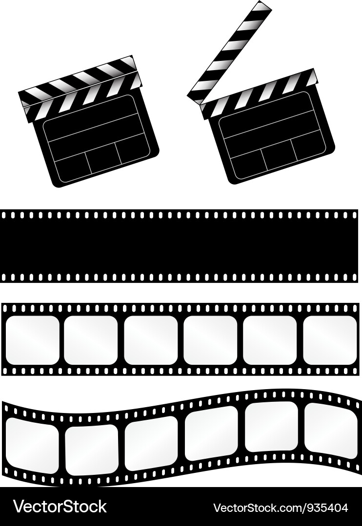 Film Clapper Board with Three Film Strips vector image