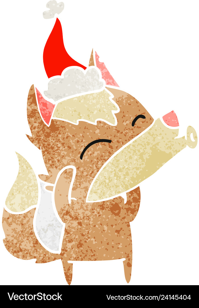 Howling wolf retro cartoon of a wearing santa hat Vector Image