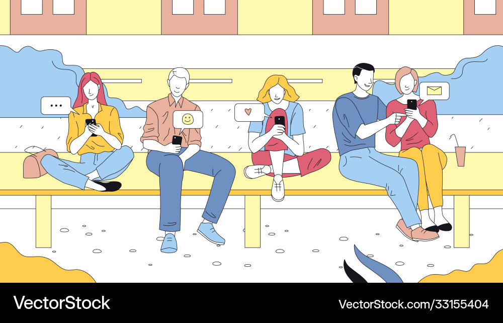 Linear people group with outline using Vector Image