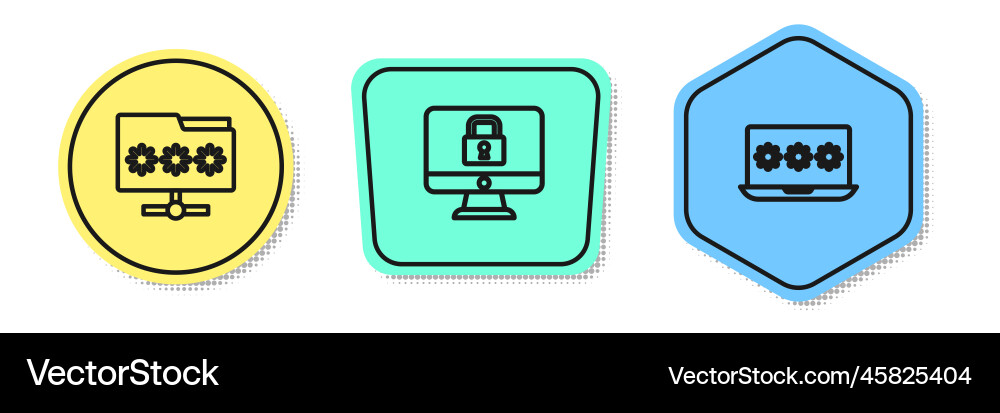 Set line folder with password lock on monitor Set line folder with password lock on monitor vector image