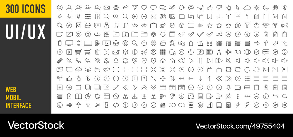 Set of 300 interface ui ux web icons in line Vector Image