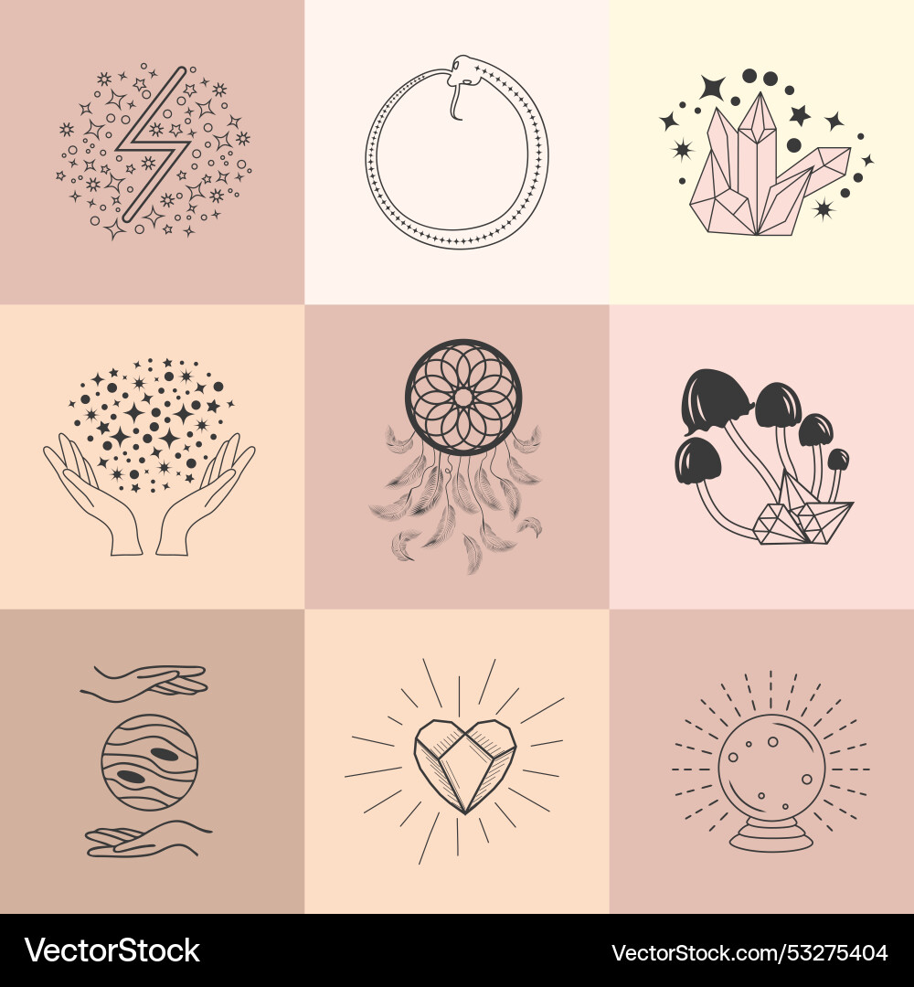 Set of magic symbols celestial seamless pattern Set of magic symbols celestial seamless pattern vector image