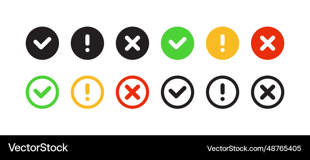 Checkmark icons set green check mark cross Checkmark icons set green check mark cross Vector Image
