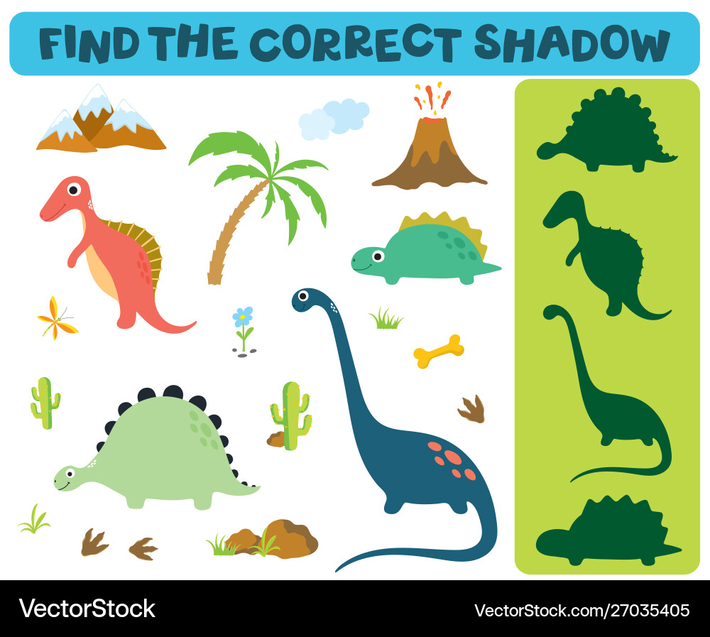 Dinosaur Shadow Matching Game vector image