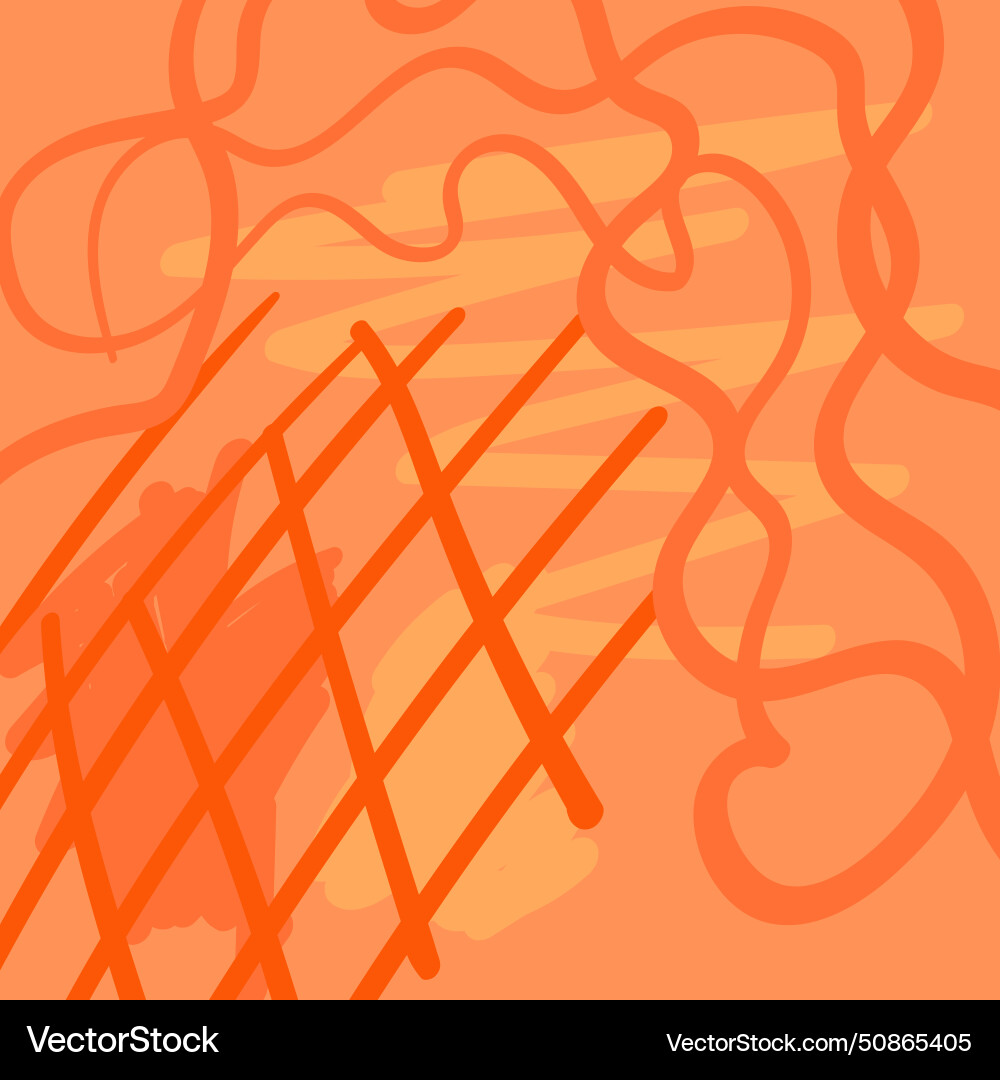 Fun orange pattern background with ink lines Vector Image