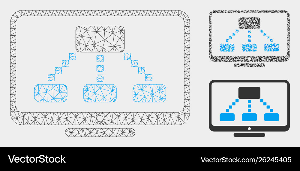 Hierarchy monitor mesh wire frame model Hierarchy monitor mesh wire frame model vector image