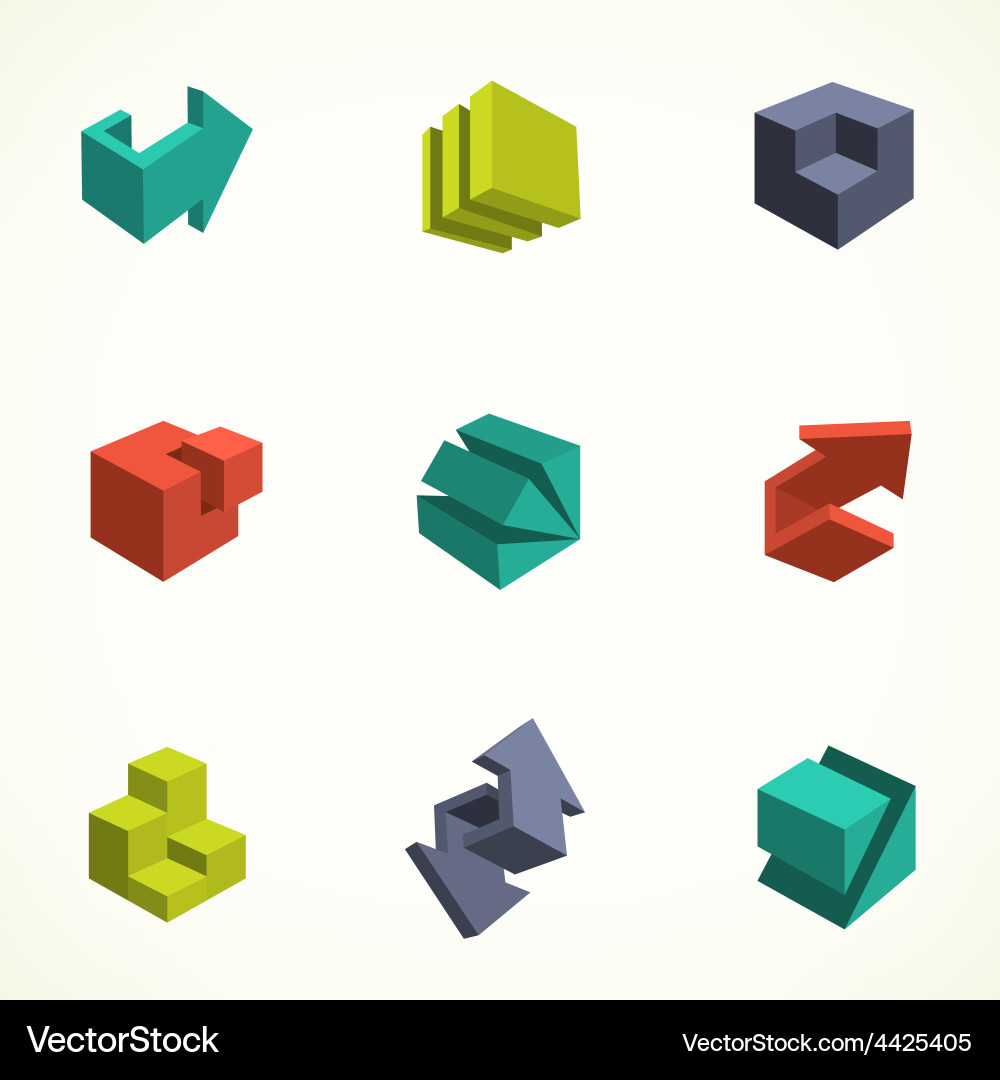 Modern 3D Geometric Icons Vector Image