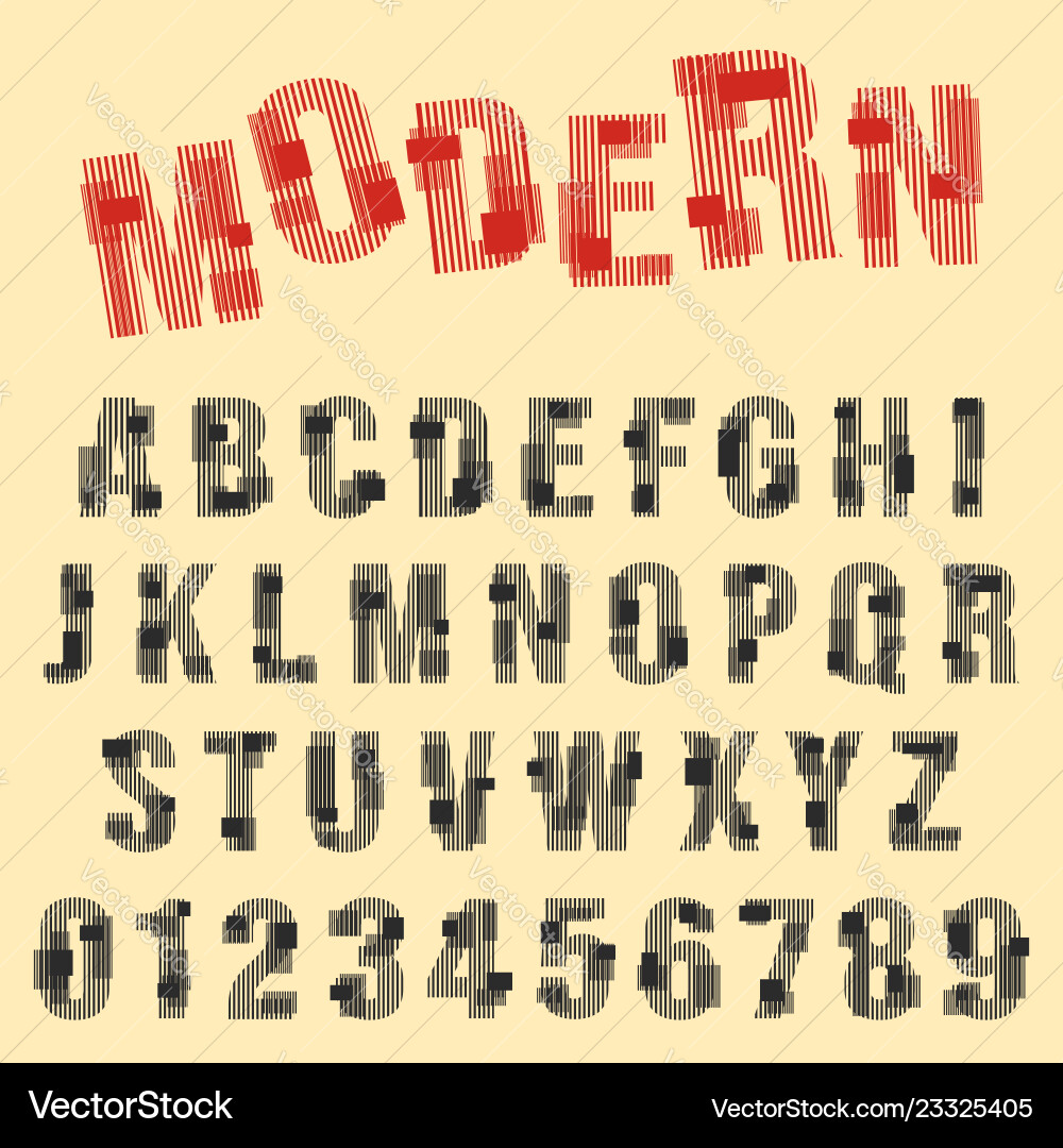Modern font alphabet set of letters and numbers Modern font alphabet set of letters and numbers vector image