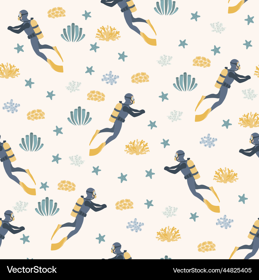 Seamless pattern witha diver algae Vector Image