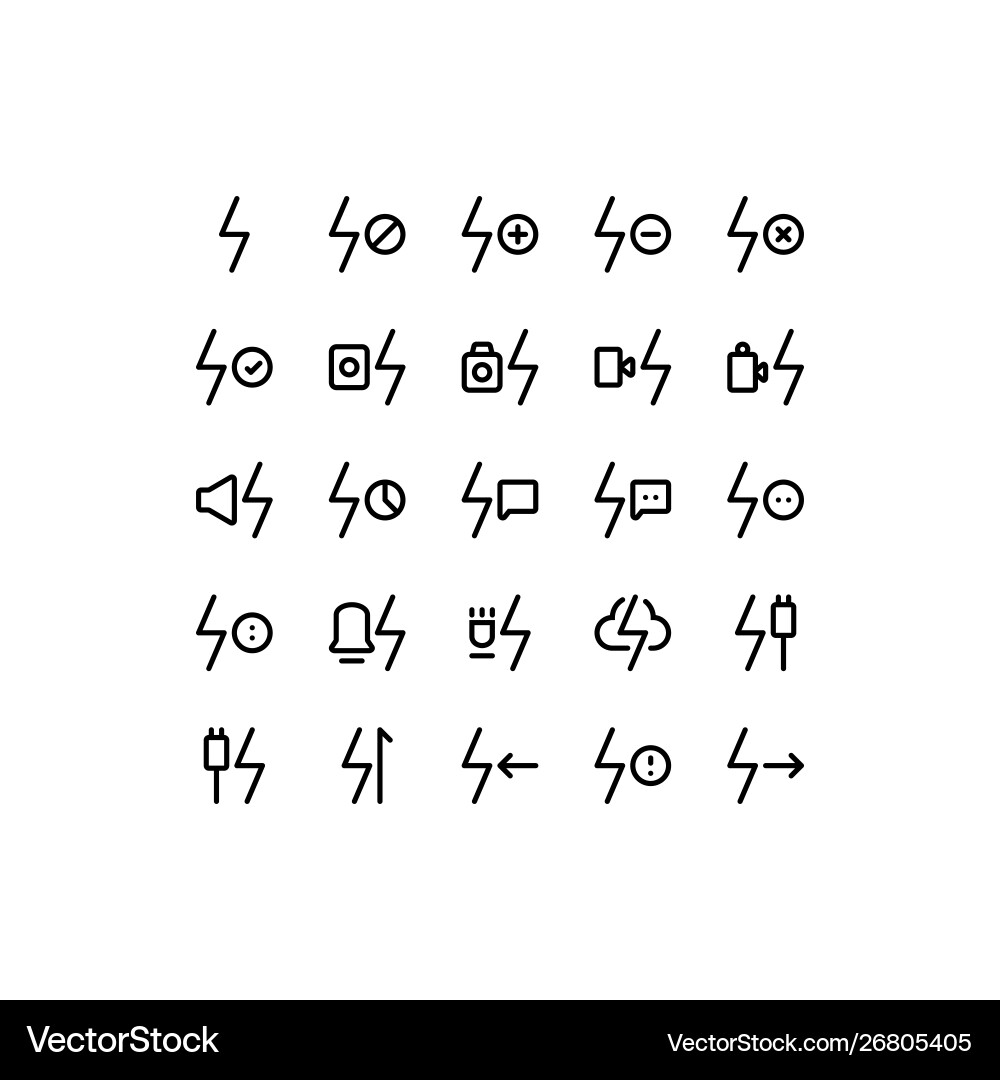 Set flash app lightning outline style icon Vector Image