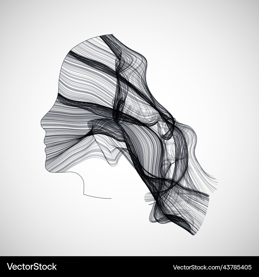 Silhouette of a human head is filled with waves Silhouette of a human head is filled with waves vector image