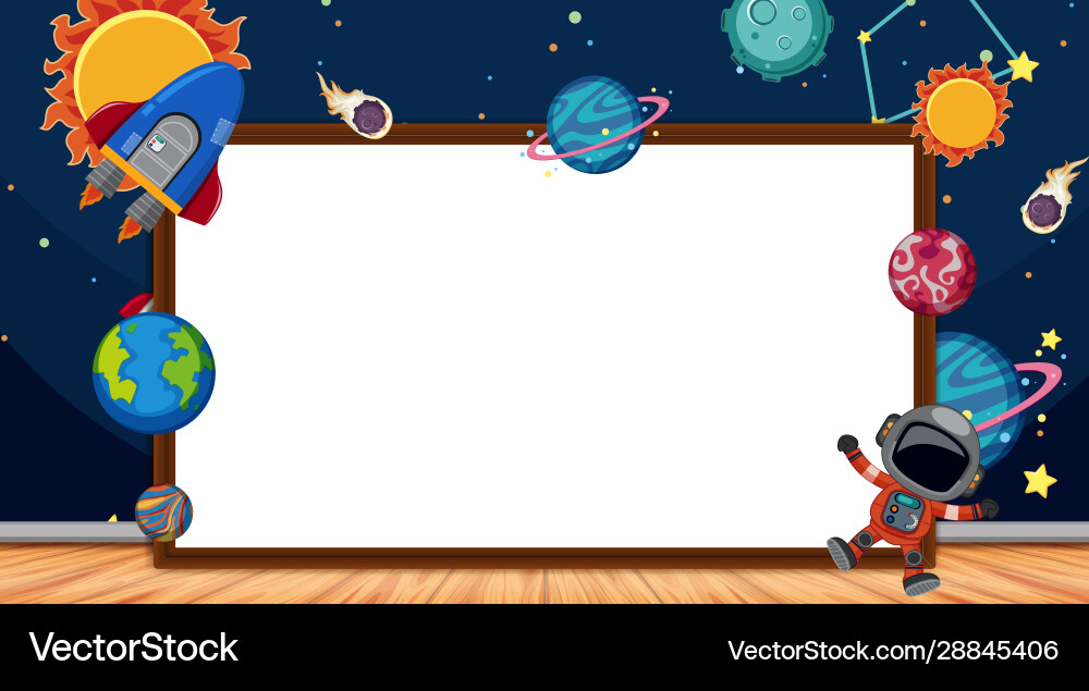 Border template with space theme in background Border template with space theme in background Vector Image