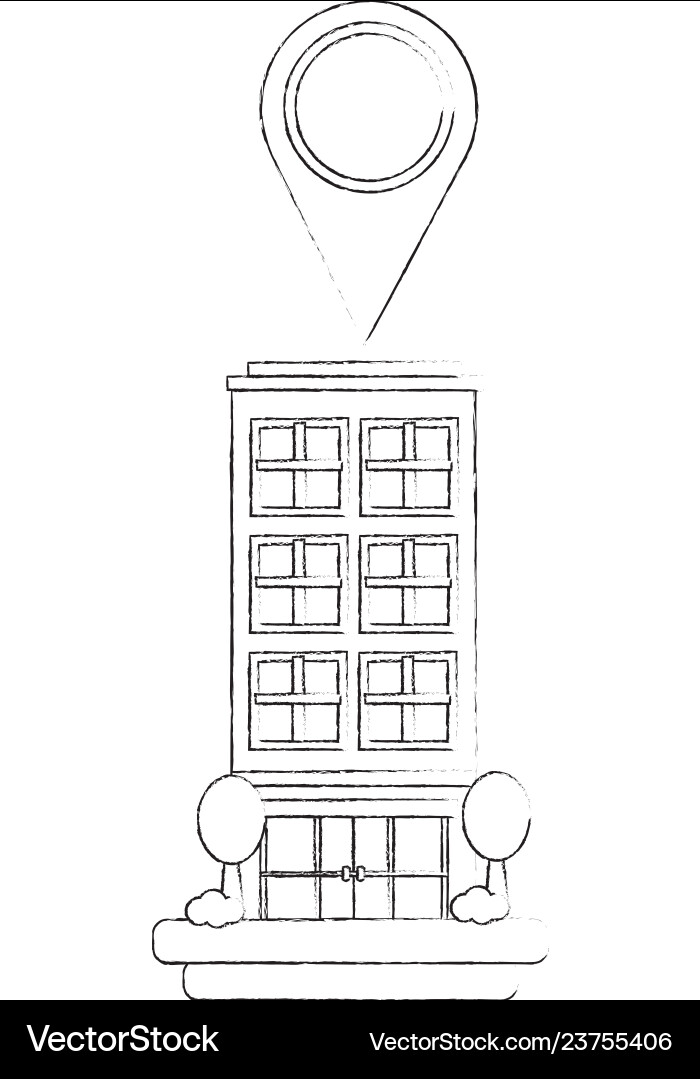 Building structure with pin location and trees Vector Image