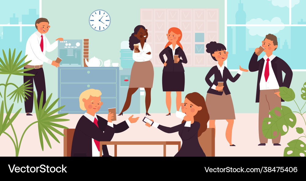 Business coffee break office group conversation Business coffee break office group conversation vector image