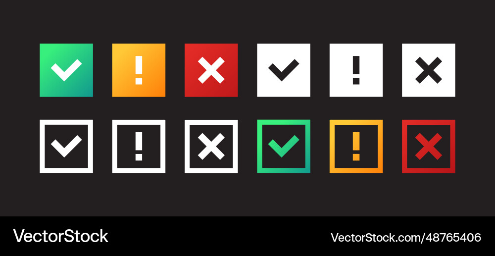 Checkmark icons check mark exclamation point x Checkmark icons check mark exclamation point x vector image