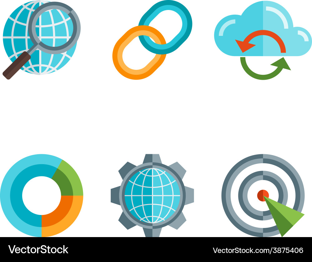 Flat line icons set of website search engine Vector Image