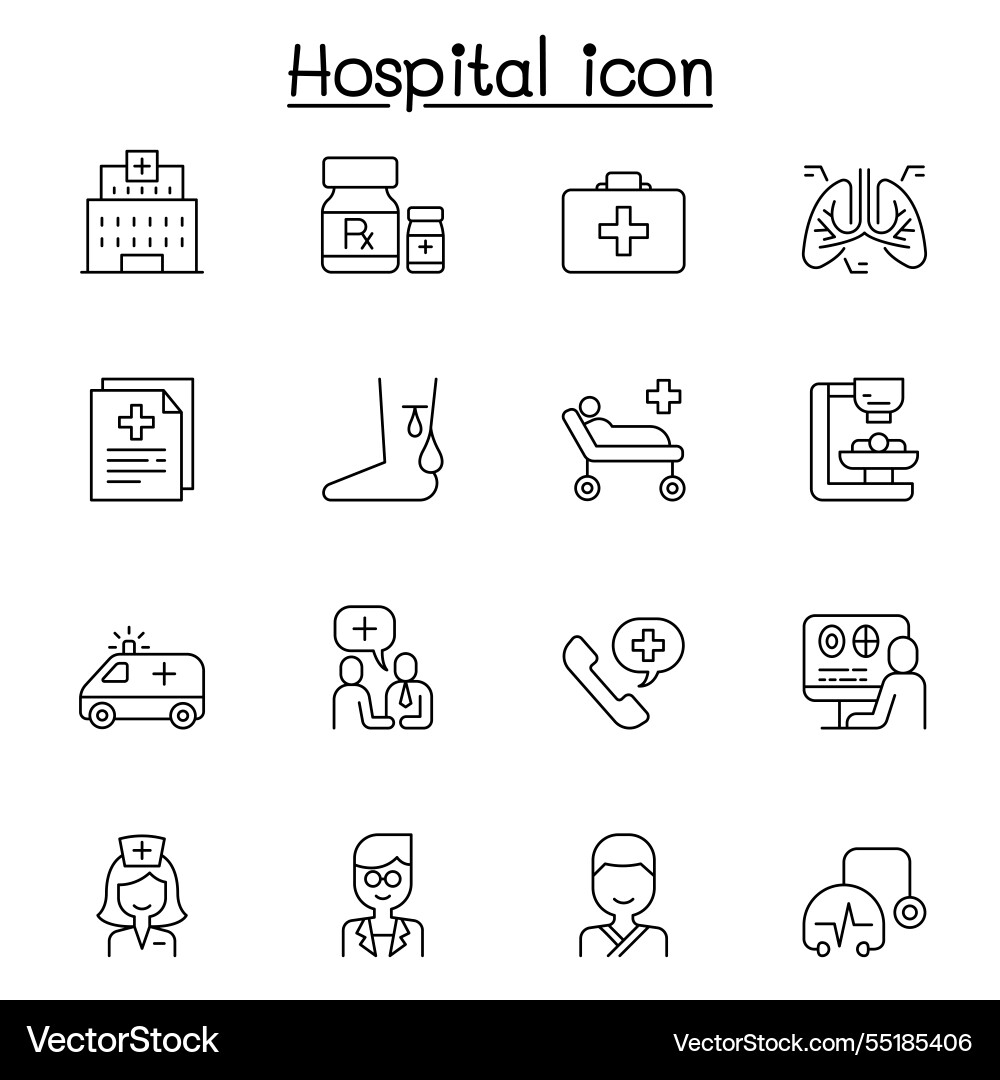 Hospital icon set in thin line style Hospital icon set in thin line style vector image