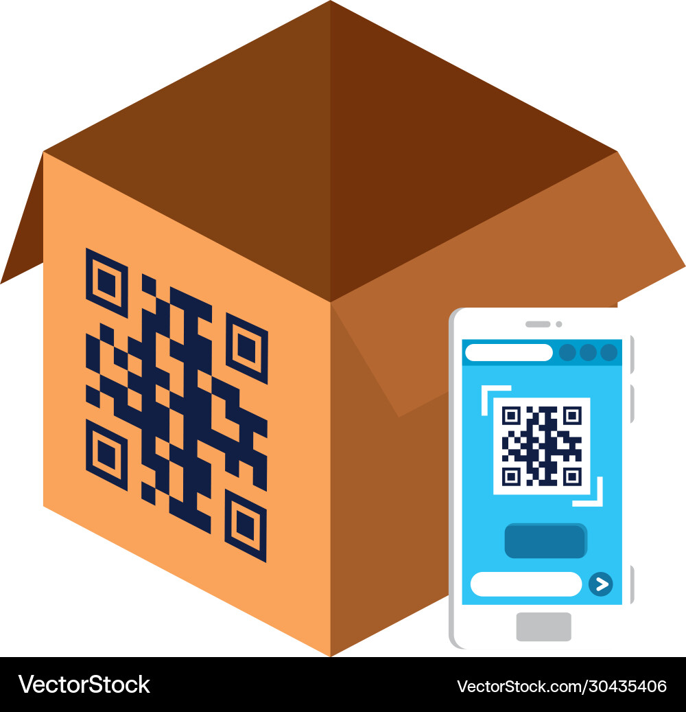 Qr code over box and smartphone design Vector Image