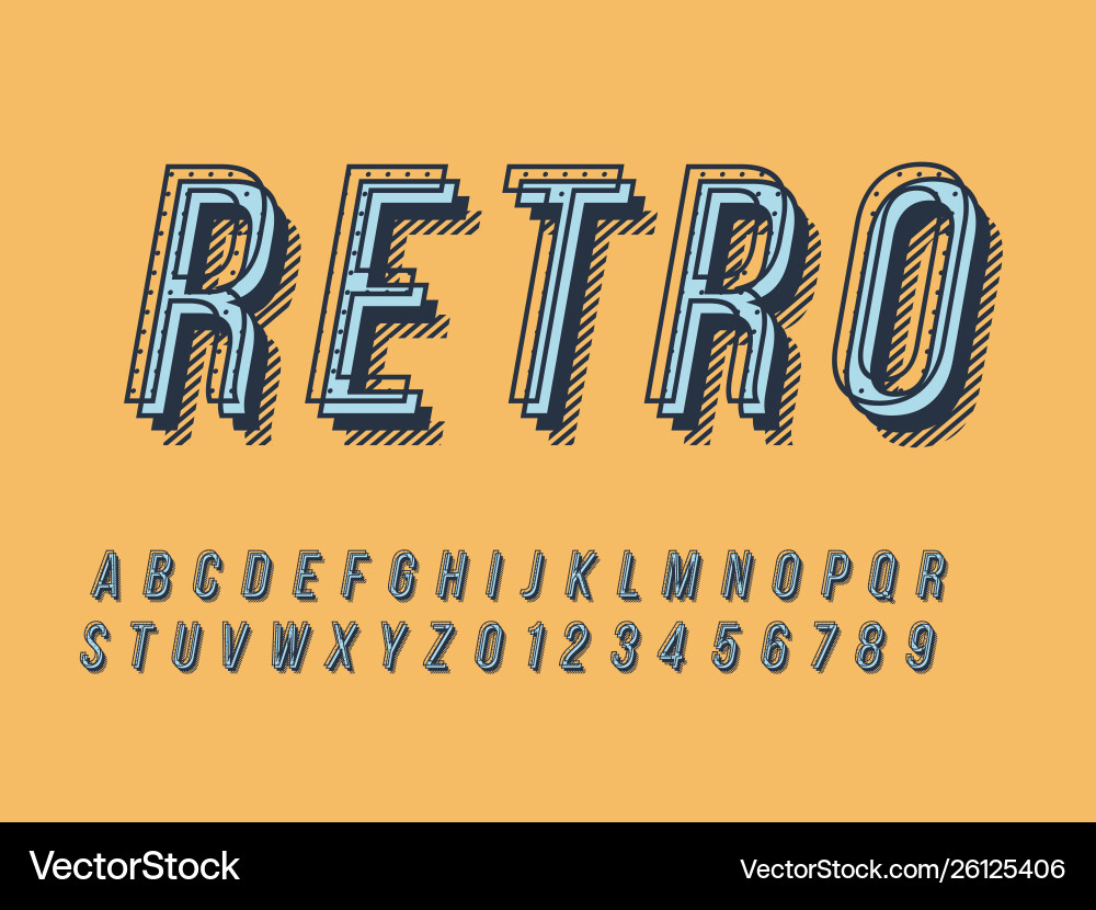 Retro font and alphabet stock Retro font and alphabet stock vector image
