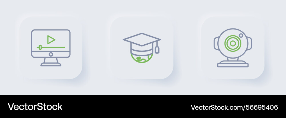 Set line web camera graduation cap on globe Set line web camera graduation cap on globe Vector Image