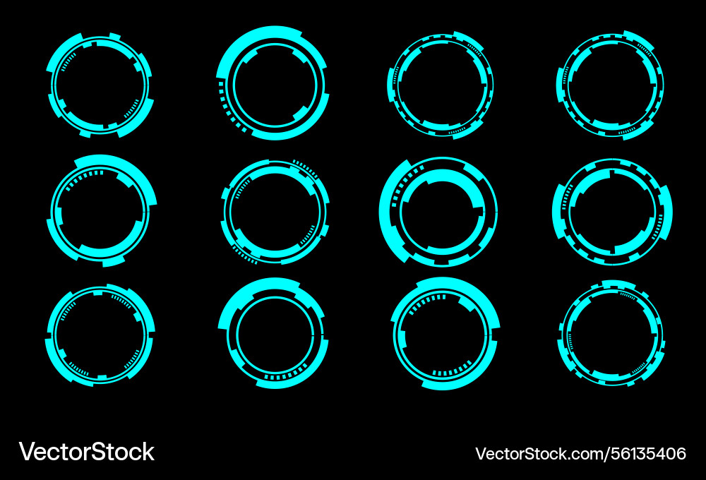 Set of sci fi blue circle user interface elements Set of sci fi blue circle user interface elements vector image