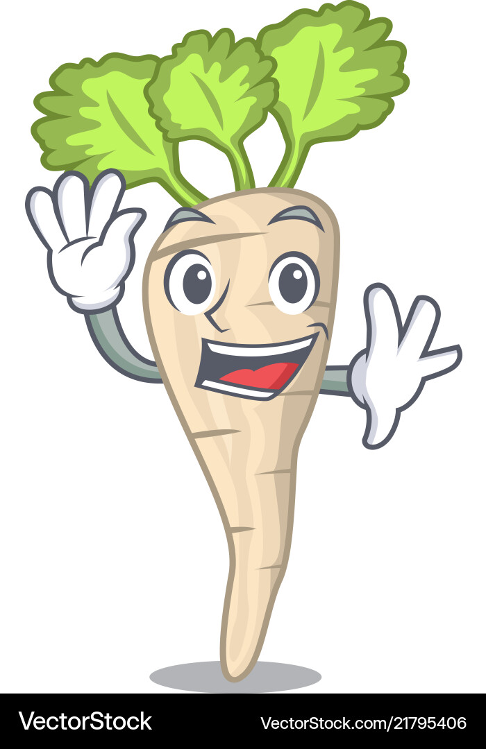 Waving parsnip isolated on the cartoon style Waving parsnip isolated on the cartoon style Vector Image
