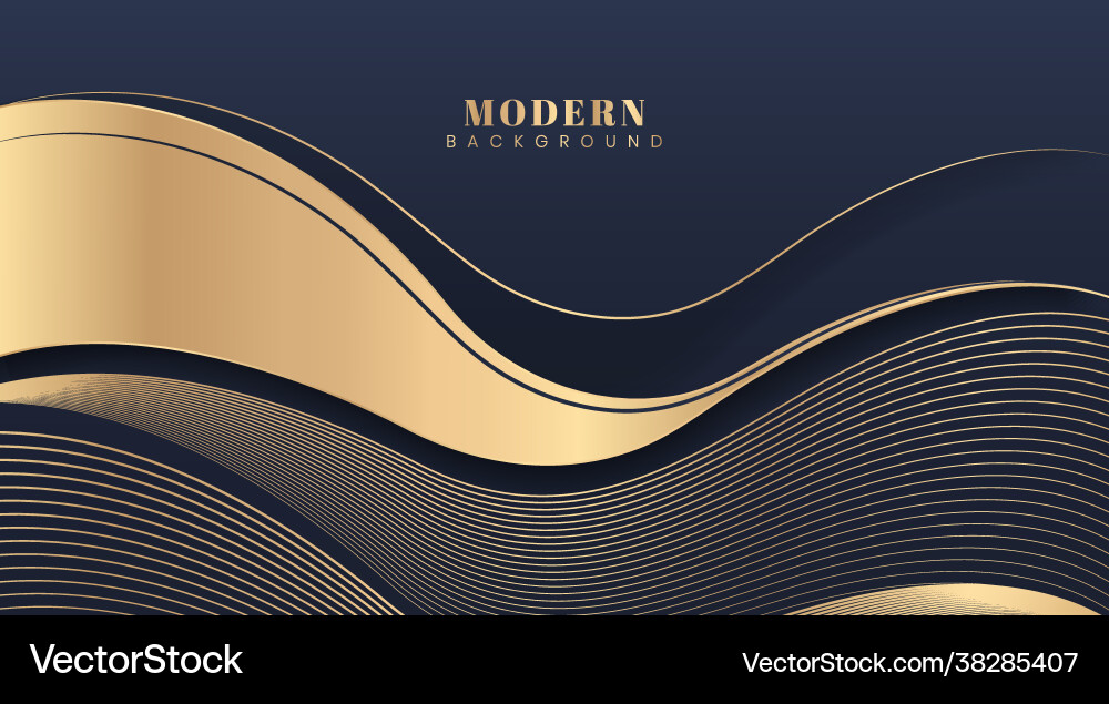 Dark Blue Gradient Golden Wave Hintergrund Vektorbild