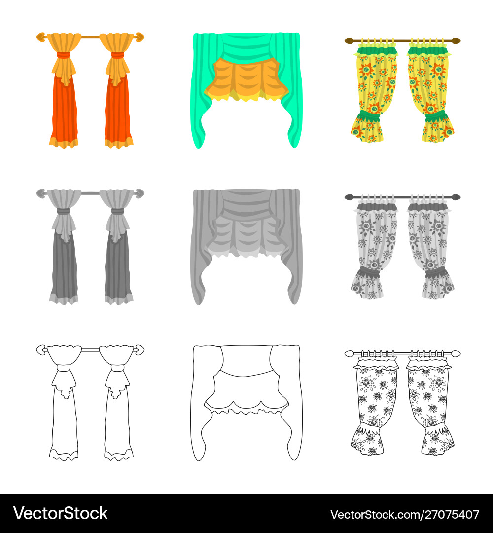 Isolated object curtains and drapes sign set Vector Image