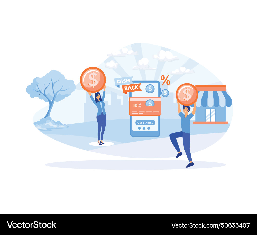 Money refund concept happy people receiving cash Vector Image