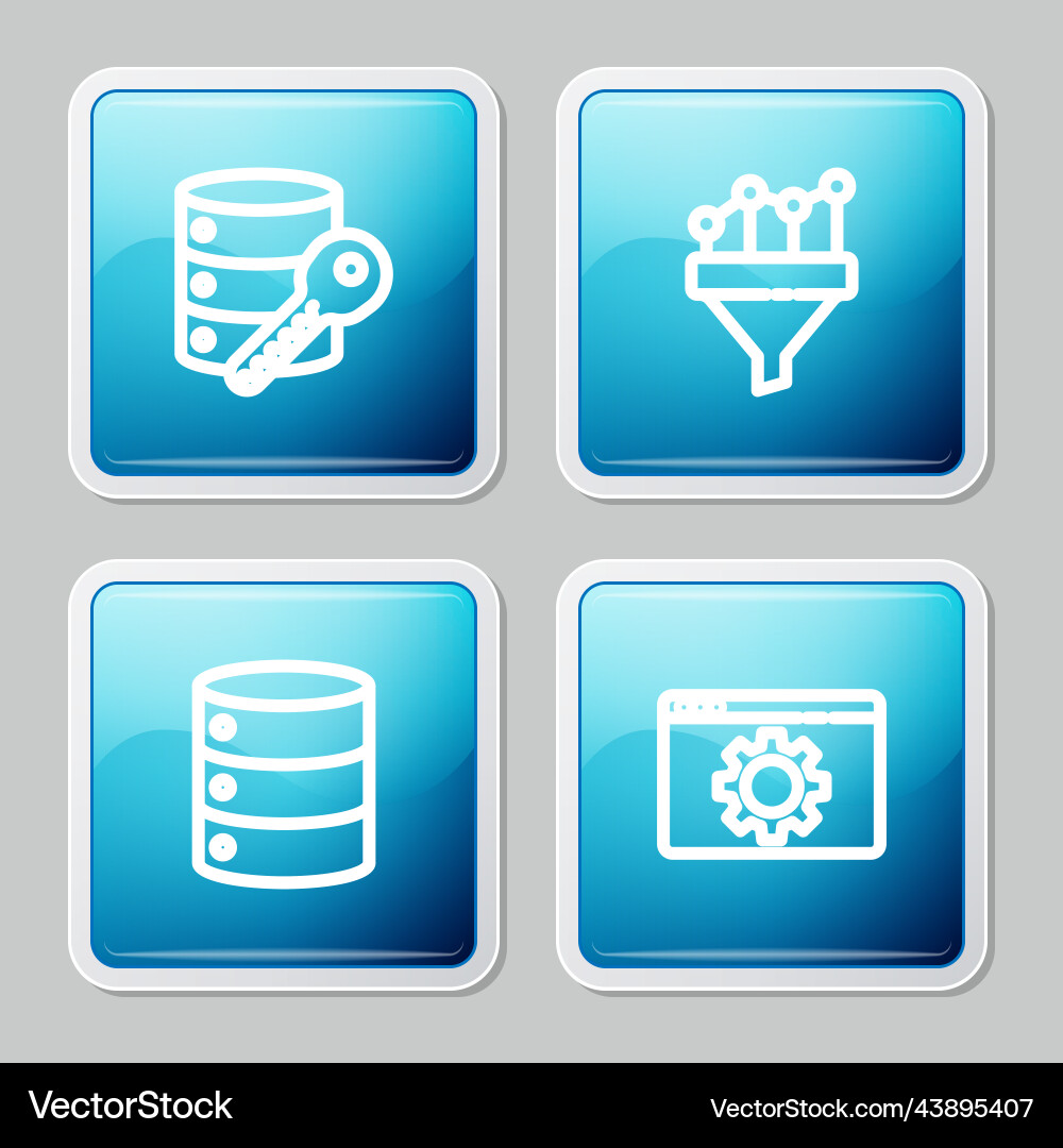 Set line server security with key sales funnel Vector Image