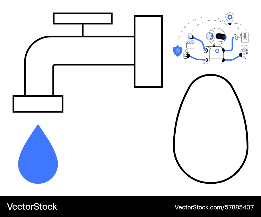 Tap with droplet and robot demonstrating Tap with droplet and robot demonstrating Vector Image