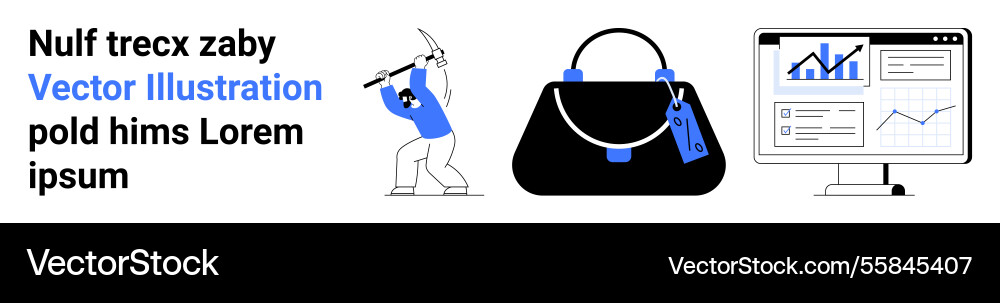 Worker mining with pickaxe handbag and data Worker mining with pickaxe handbag and data vector image
