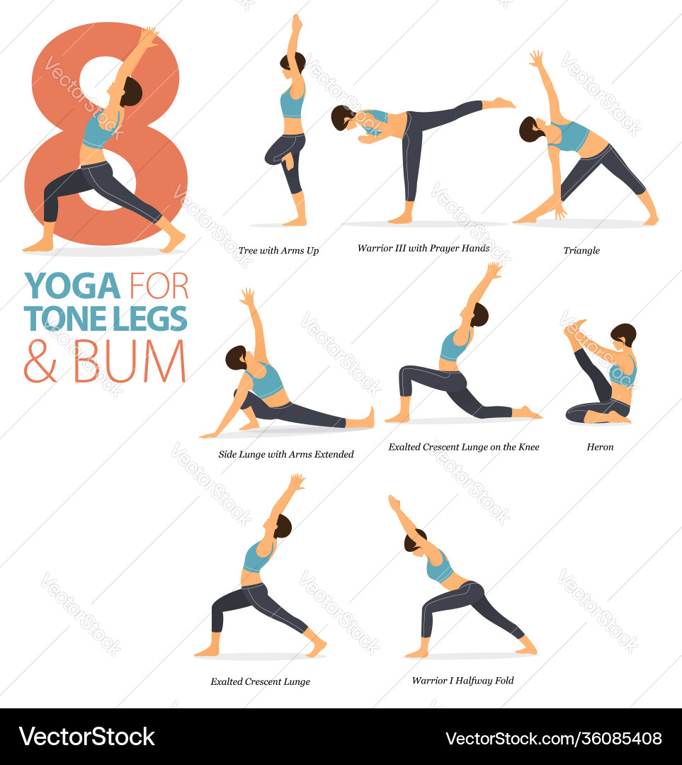 8 Yoga Posen für Tonbeine und Bum Konzept 8 Yoga Posen für Tonbeine und Bum Konzept vektorbild