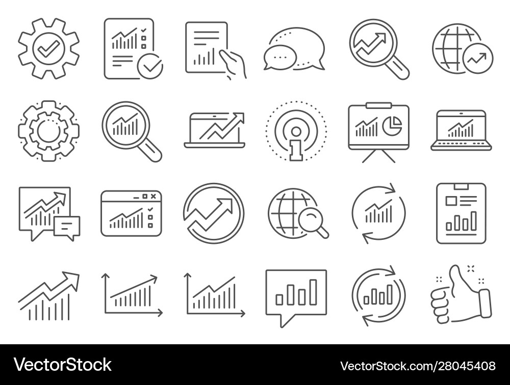 Analysis line icons charts reports and graphs Analysis line icons charts reports and graphs Vector Image