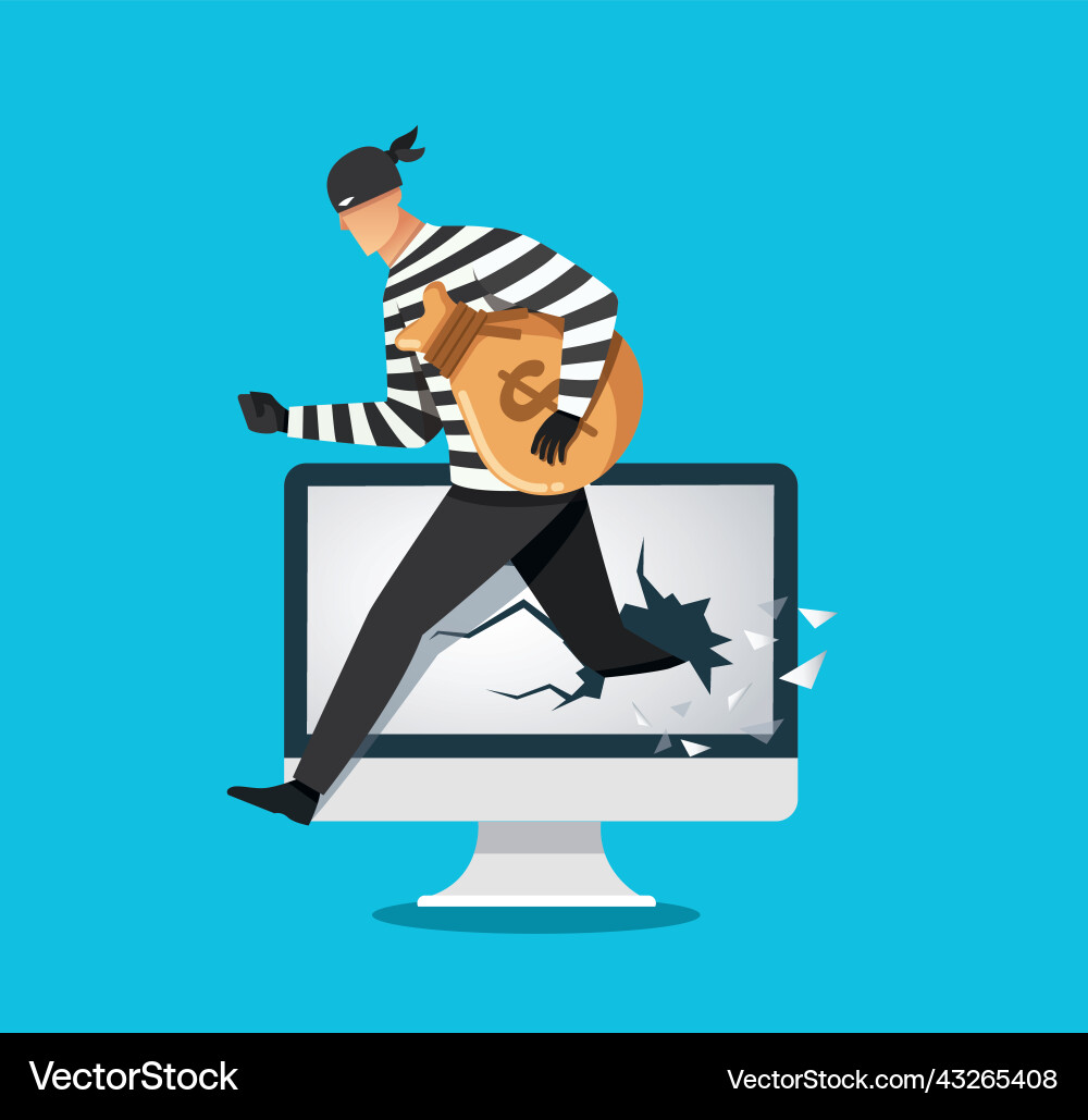 Hacker thief hacking into a computer vector image