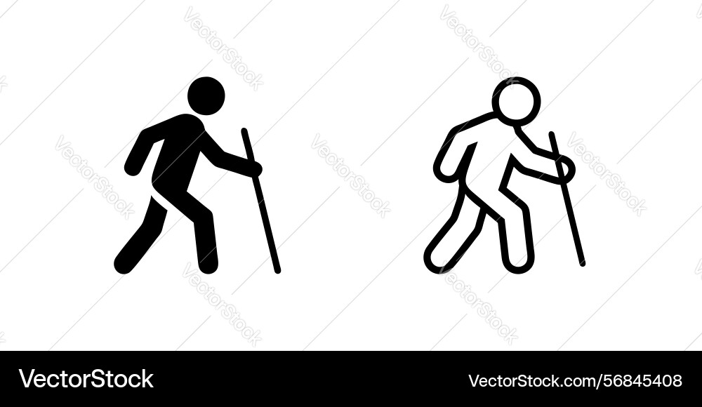 Man walking with stick icon collection in outline Vector Image