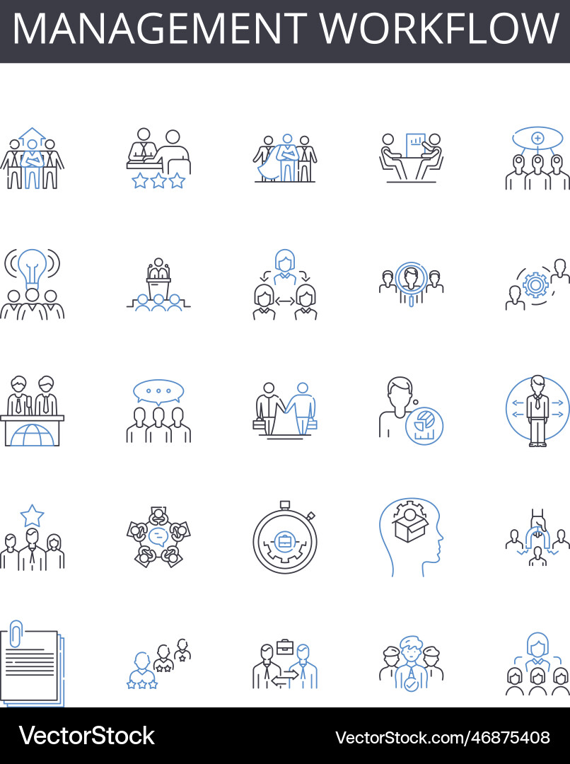 Management workflow line icons collection project Vector Image