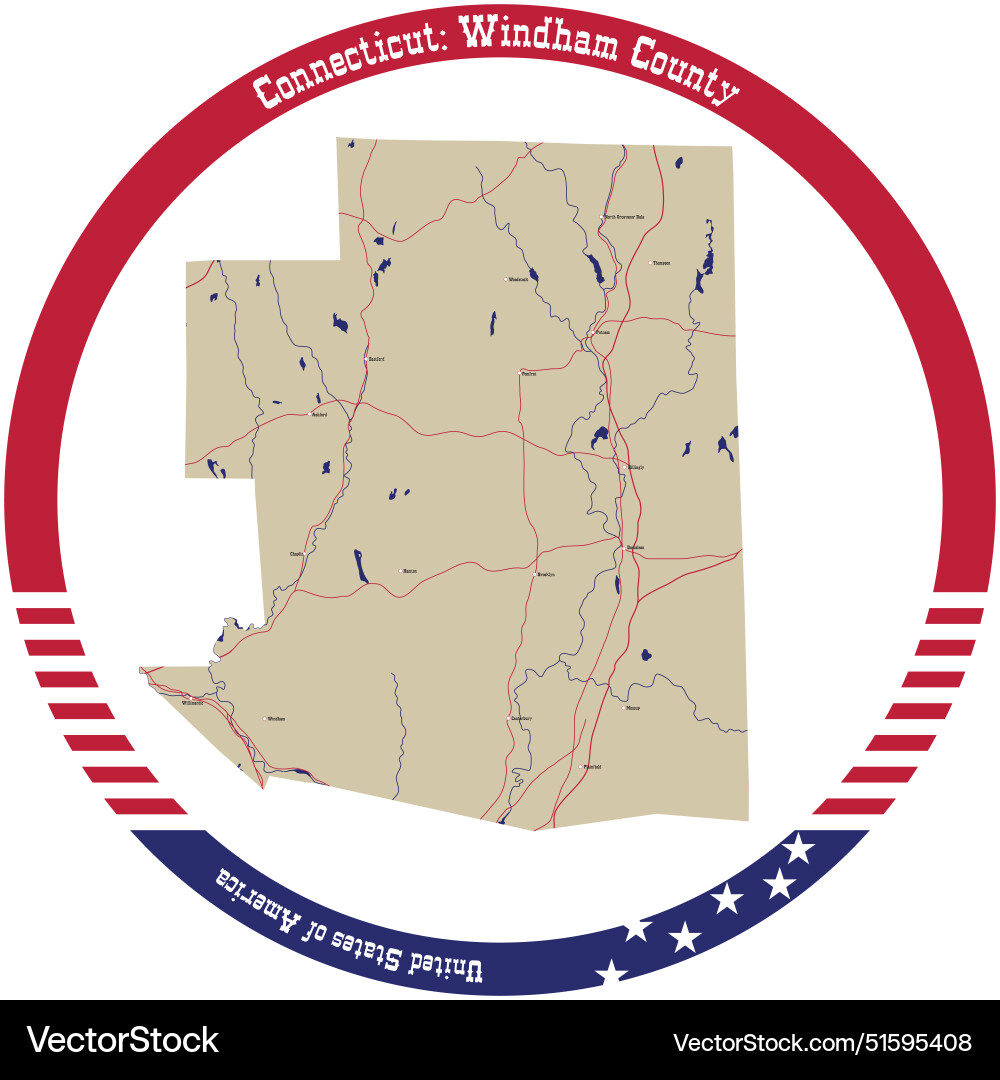 Map of windham county in connecticut usa Vector Image