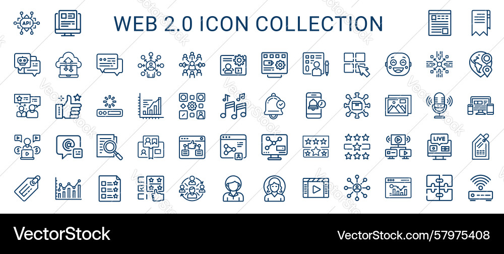 Web 20 set line icons automation graph bell back Vector Image
