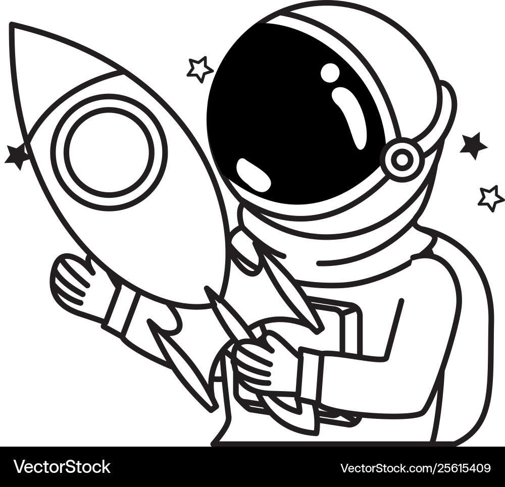 Astronaut with spacesuit and rocket in white Astronaut with spacesuit and rocket in white Vector Image