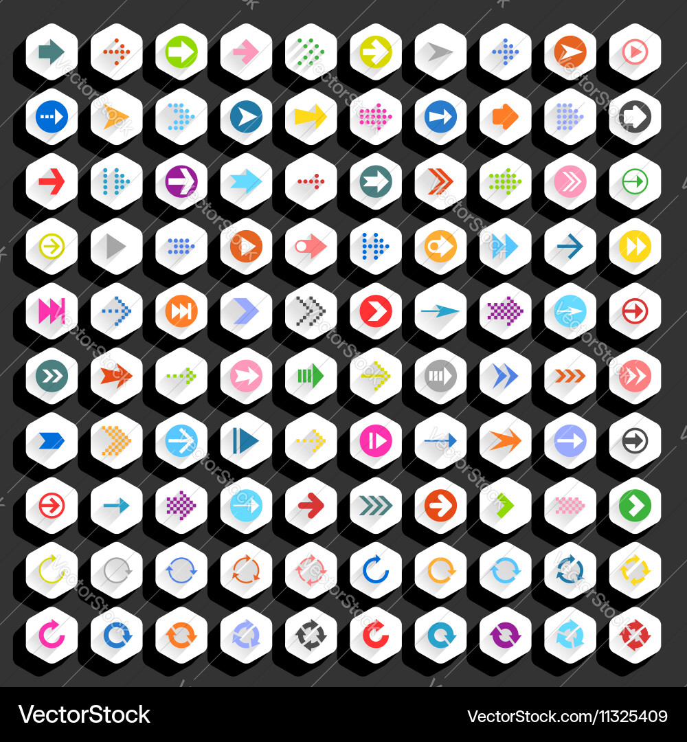 Flat arrow icon hexagon web button vector image