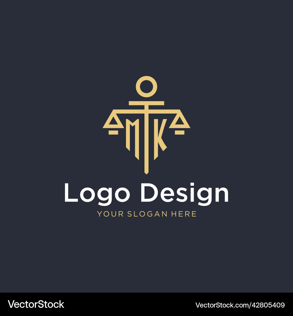 Mk initial monogram logo with scale and pillar Vector Image