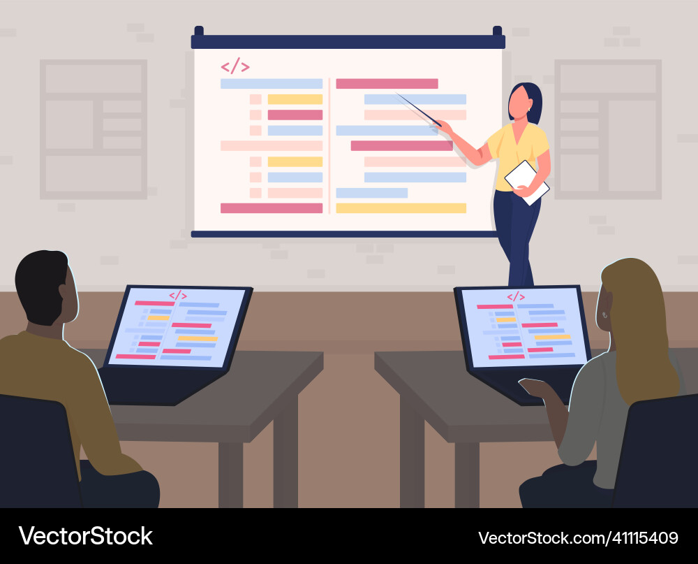 Programming Kurs Klasse flache Farbe Programming Kurs Klasse flache Farbe vektorbild