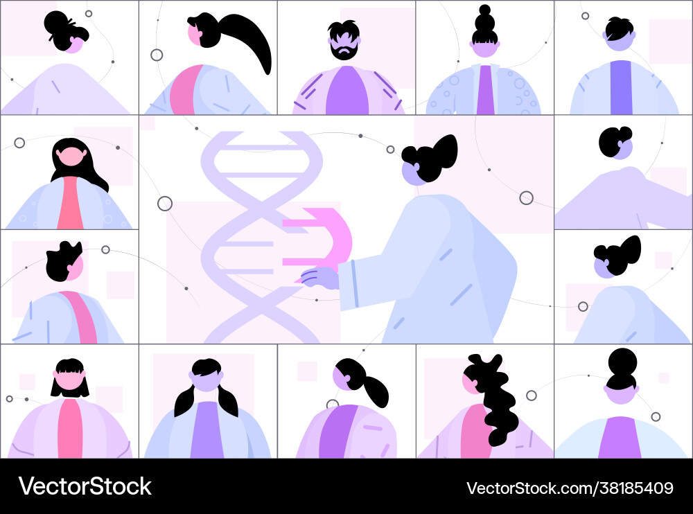 Scientist analyzing dna structure in web browser Vector Image