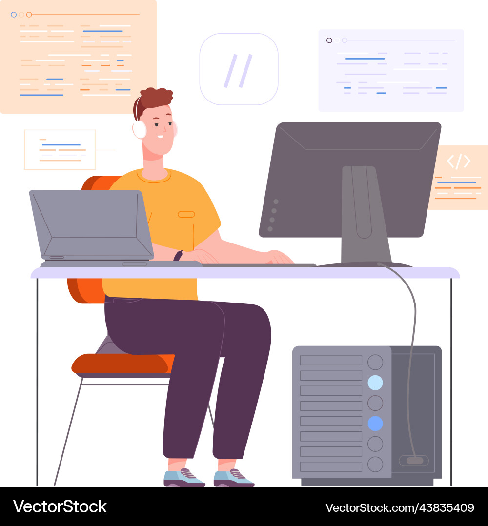 Software development process man working Software development process man working Vector Image