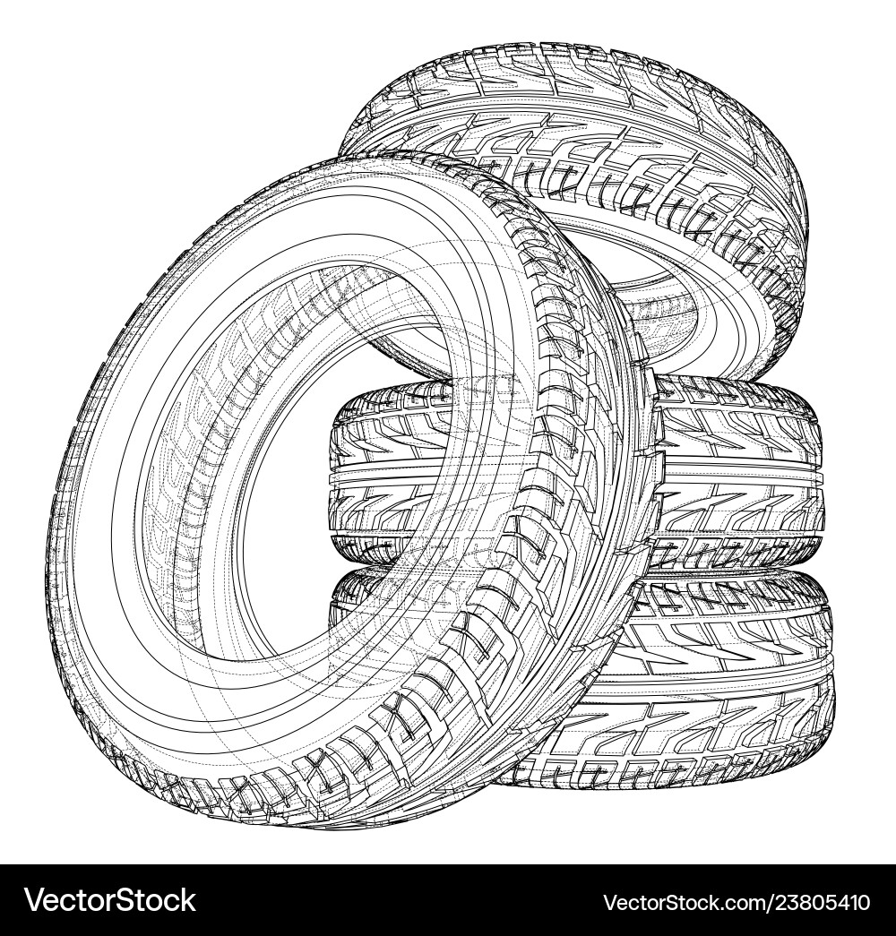 3D Wireframe Tire Rendering vector image