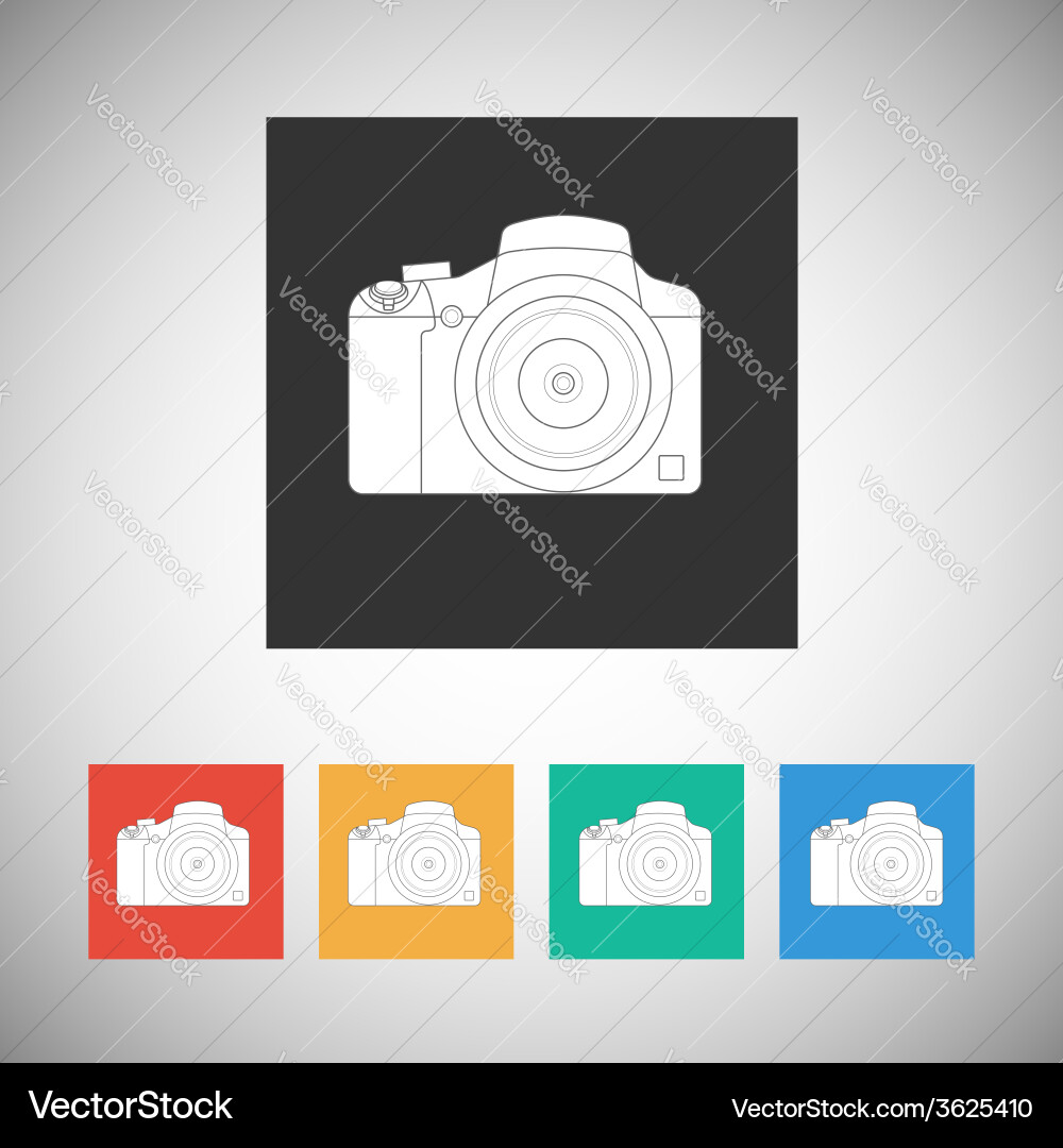 Camera icon on square background with long shadow Vector Image