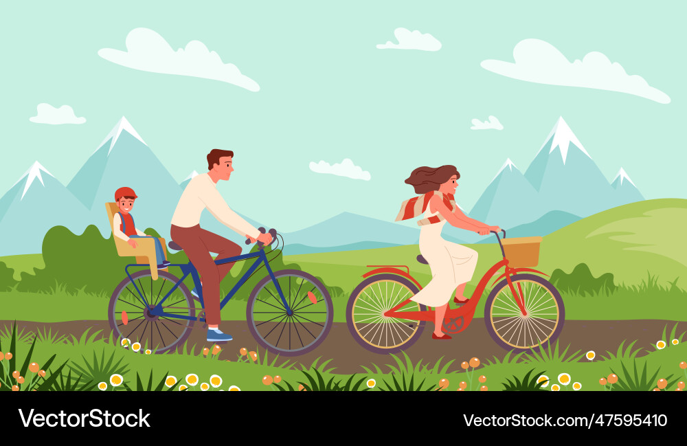 Cartoon junge Mutter Vater und Sohn im Helm Cartoon junge Mutter Vater und Sohn im Helm vektorbild